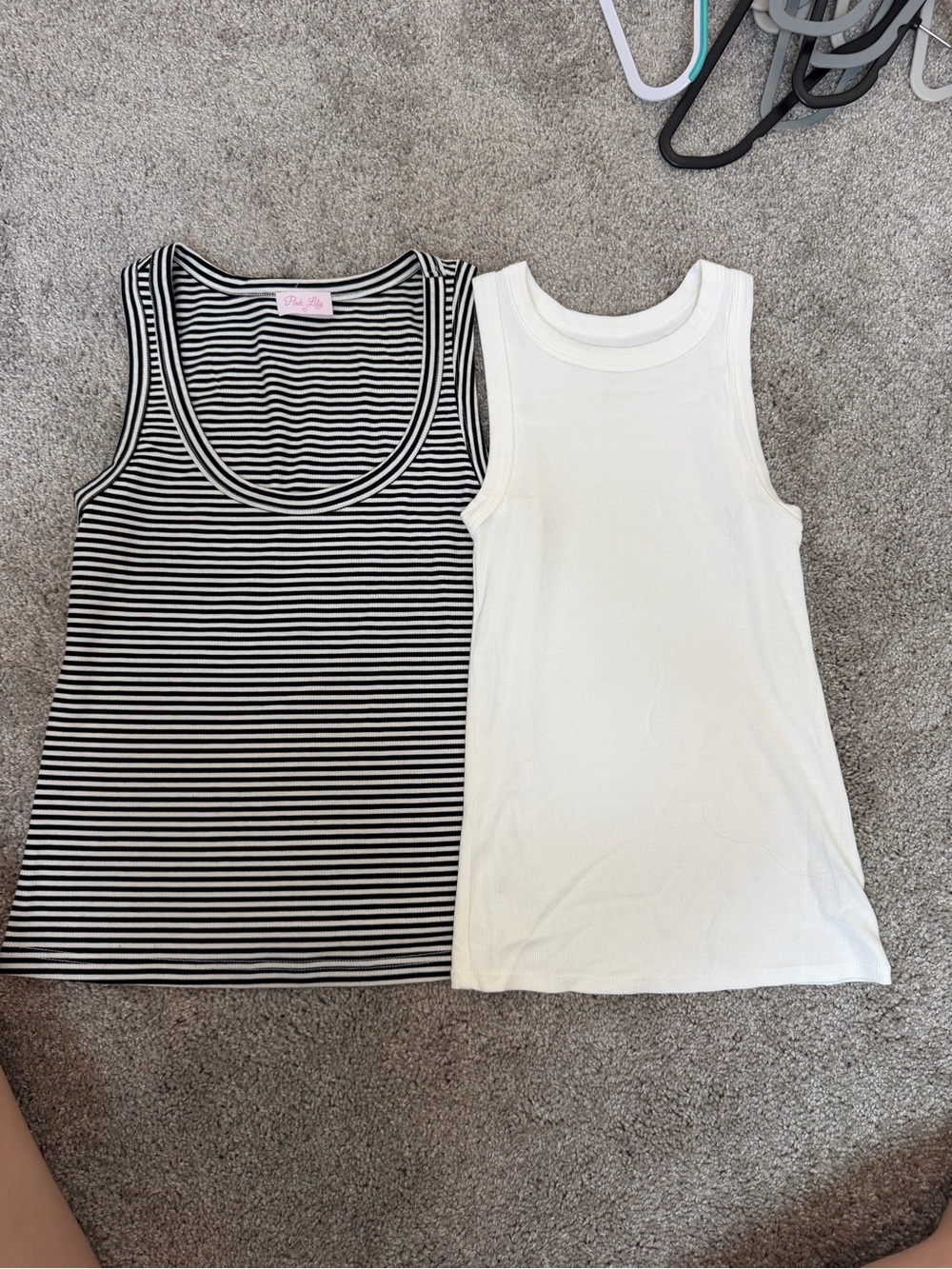 Pink Lily Black & White Striped Ribbed Tank